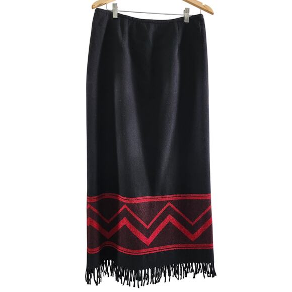 Vintage Wool Blend Blanket Wrap Skirt Size 10 Jones New York Country Black & Red - Picture 2 of 8